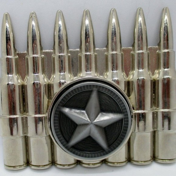 Silver Seven Bullet Spinning Star Belt Buckle - Picture 3 of 7